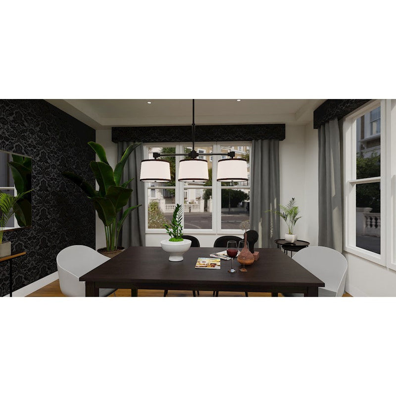 Quoizel Kylen 3 Light Island Light, Matte Black/Egg Shell Fabric