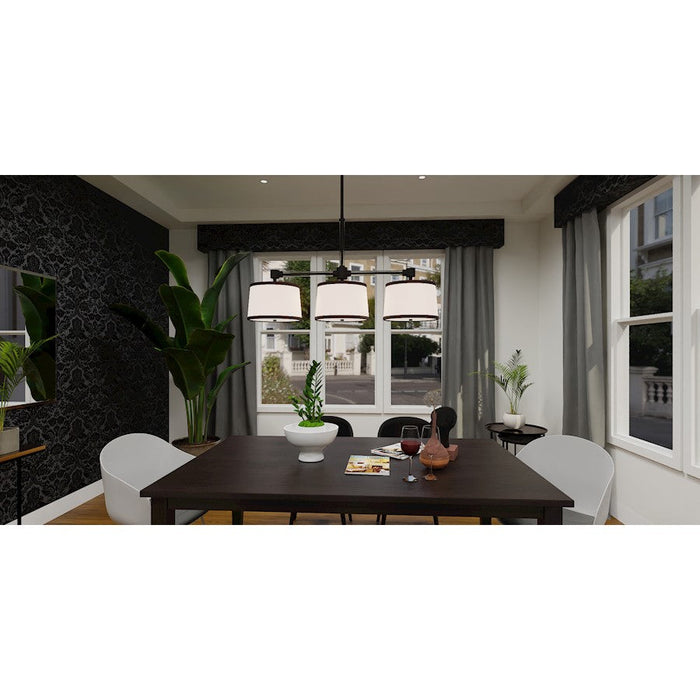 Quoizel Kylen 3 Light Island Light, Matte Black/Egg Shell Fabric
