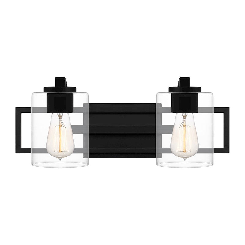 Quoizel Lansdowne 2 Light Bath Vanity, Matte Black/Clear