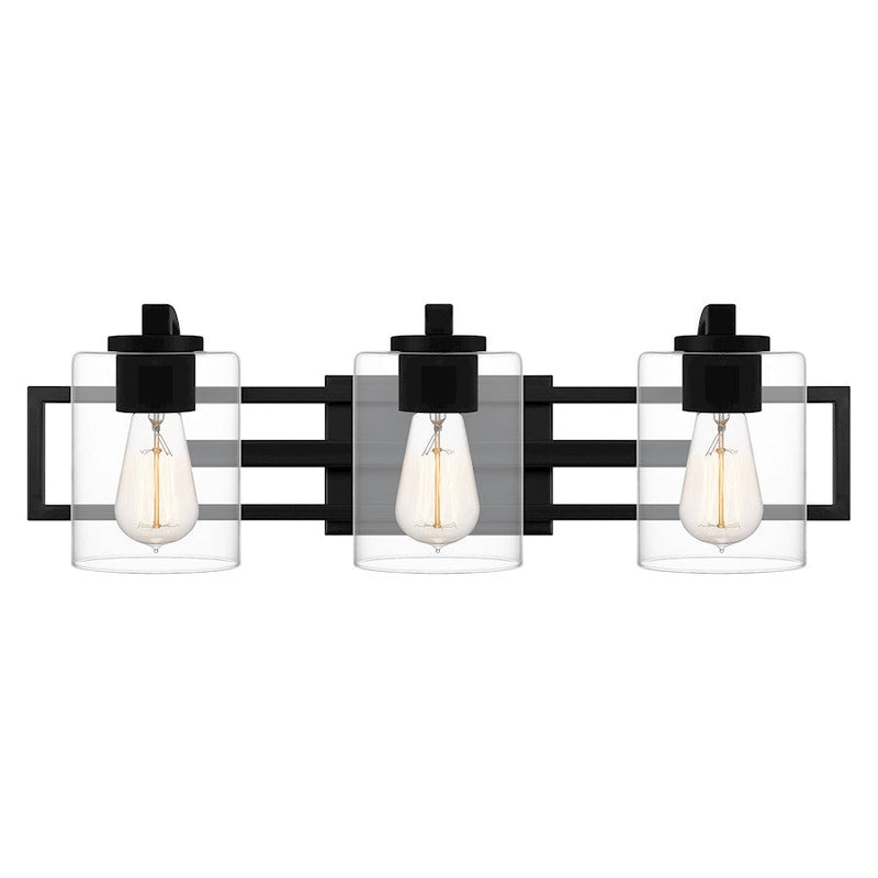 Quoizel Lansdowne 3 Light Bath Vanity, Matte Black/Clear