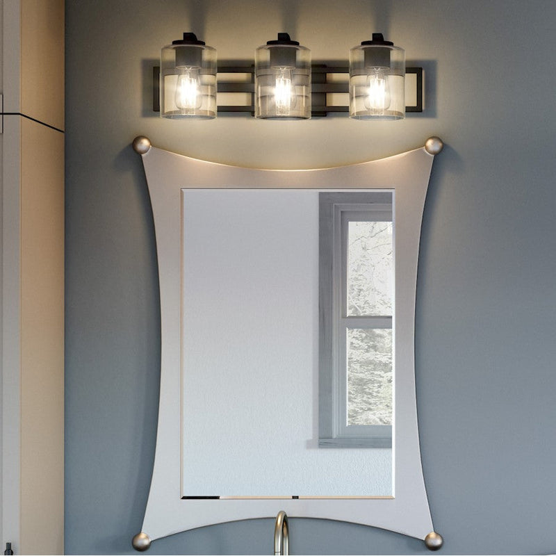 Quoizel Lansdowne 3 Light Bath Vanity, Matte Black/Clear