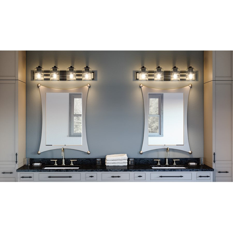 Quoizel Lansdowne 4 Light Bath Vanity, Matte Black/Clear - LANS8632MBK