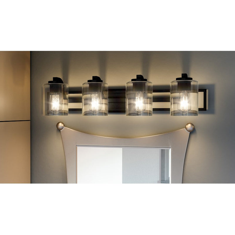 Quoizel Lansdowne 4 Light Bath Vanity, Matte Black/Clear