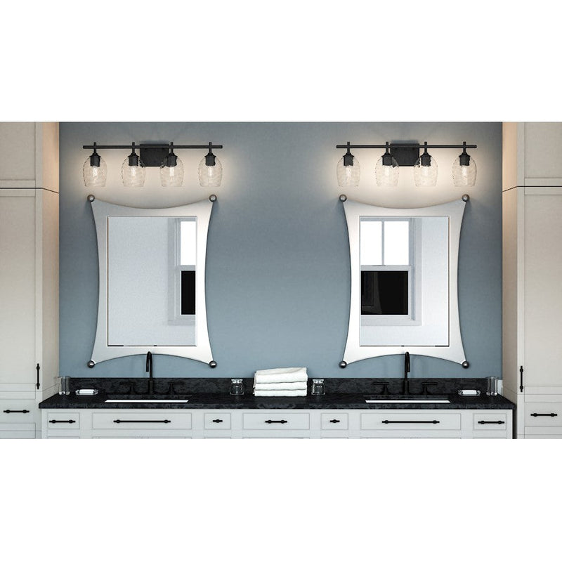 Quoizel Lucy 4 Light Bath Light, Matte Black/Clear Optic