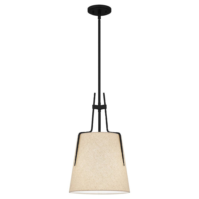 Quoizel Leona 1 Light Mini Pendant, Matte Black/Fabric Shade