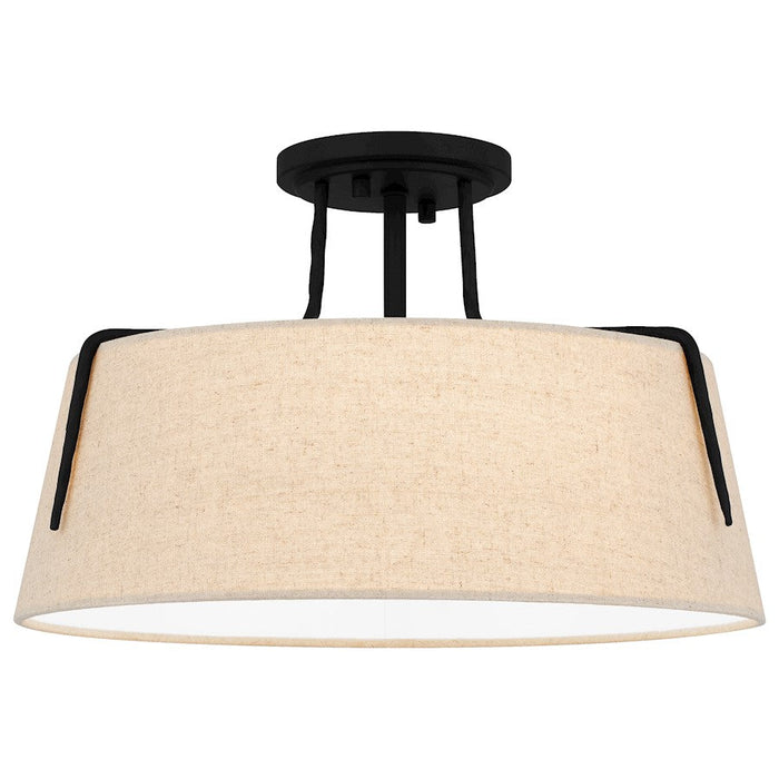 Quoizel Leona 3 Light Semi-Flush Mount, Matte Black/Fabric Shade