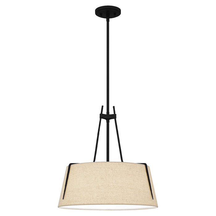 Quoizel Leona 3 Light Pendant, Matte Black/Fabric Shade