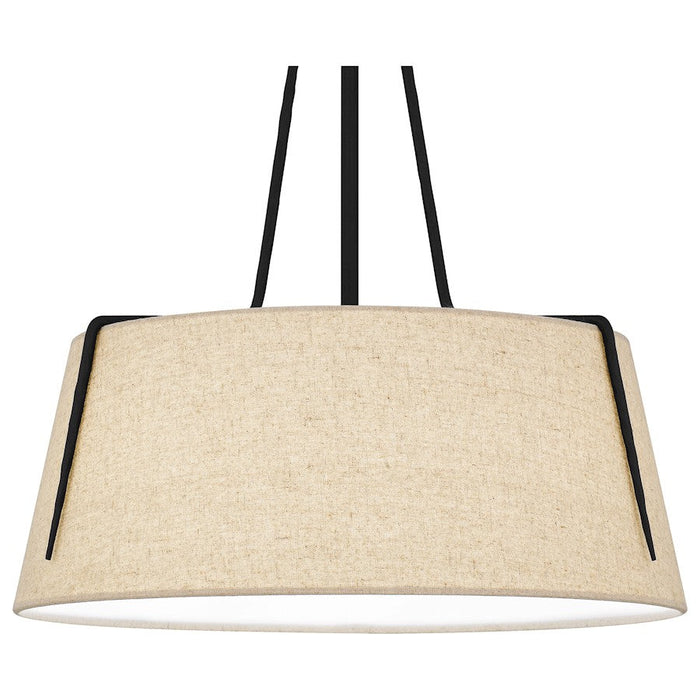 Quoizel Leona 3 Light Pendant, Matte Black/Fabric Shade