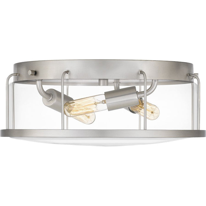 Quoizel Ludlow 3 Light Flush Mount, Brushed Nickel/Clear