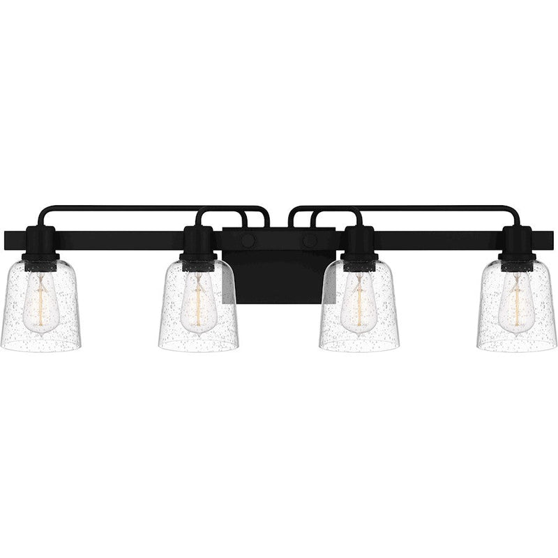Quoizel Lydia 4 Light Bath Light, Matte Black/Clear Seedy