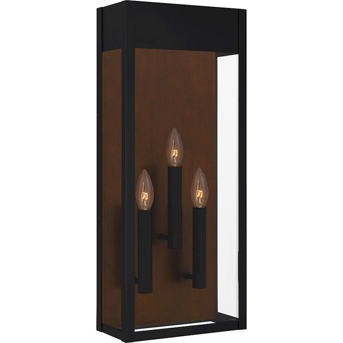 Quoizel Maren 3 Light Outdoor Lantern, Black/Clear Panel Side