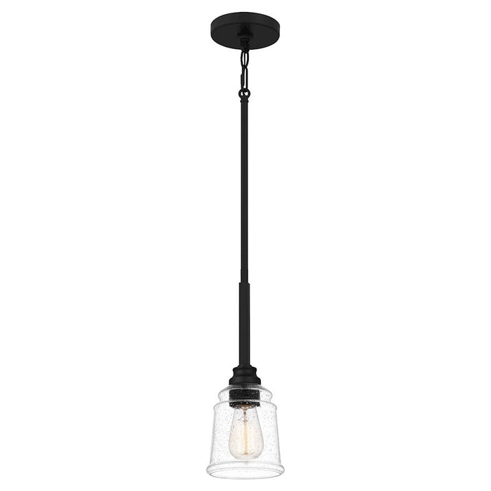 Quoizel Mcintire 1 Light Mini Pendant, Matte Black/Clear Seedy