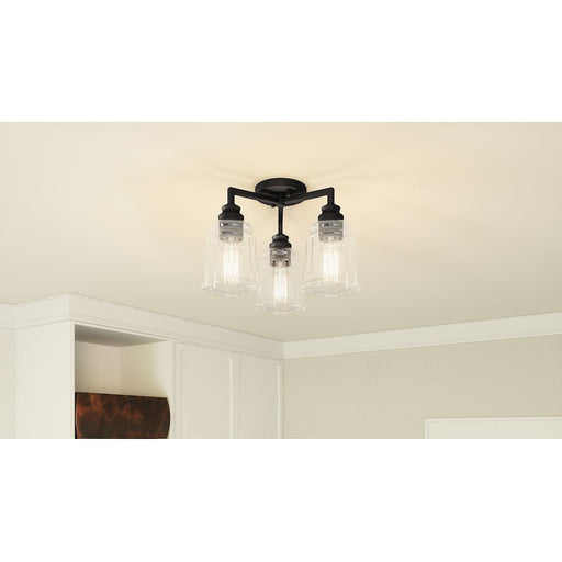 Quoizel McIntire 3 Light Flush Mount, Matte Black/Clear Seedy - MCI1614MBK