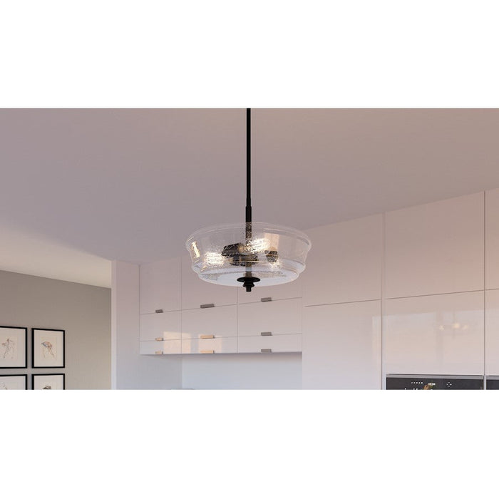 Quoizel Mcintire 3 Light Pendant, Matte Black/Clear Seedy