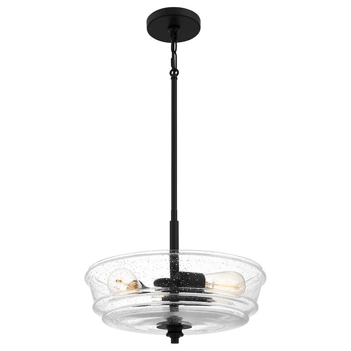 Quoizel Mcintire 3 Light Pendant, Matte Black/Clear Seedy