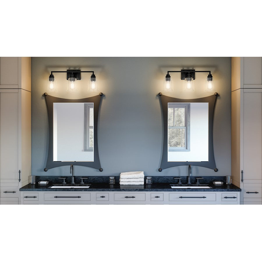 Quoizel McIntire 3 Light Bath Light, Matte Black/Clear Seedy - MCI8624MBK