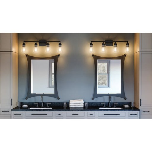 Quoizel Mcintire 4 Light Bath Light, Matte Black/Clear Seedy