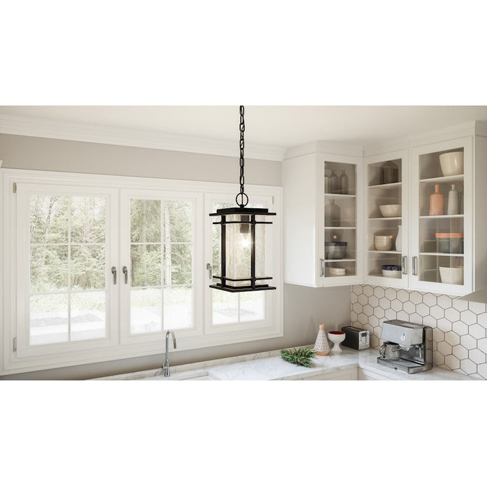 Quoizel McAlister 1 Light Mini Pendant, Earth Black/Clear Textured