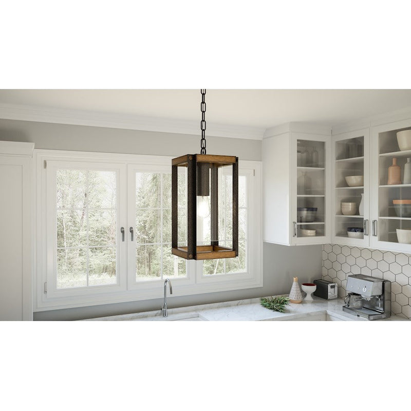 Quoizel Marion Square 1 Light Mini Pendant, Rustic Black/Clear