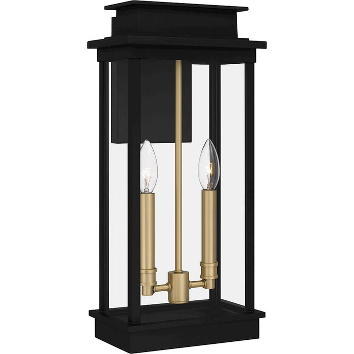 Quoizel Noelle 2 Light Outdoor Lantern, Black/Clear Panel Side