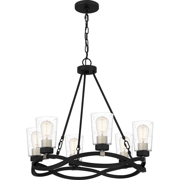 Quoizel Overlook 6 Light Chandelier, Earth Black/Clear Seedy