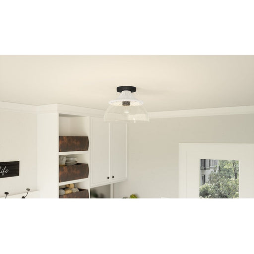 Quoizel Otten 1 Light Semi-Flush Mount, Matte Black/Clear Seedy - OTN1712MBK