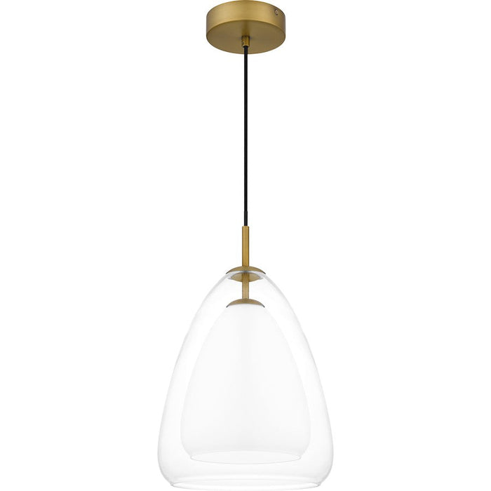 Quoizel Aero 1 Light Mini Pendant, Aged Brass/Clear/Opal