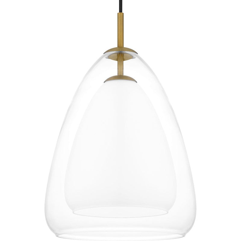Quoizel Aero 1 Light Mini Pendant, Aged Brass/Clear/Opal