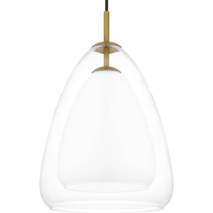 Quoizel Aero 1 Light Mini Pendant, Aged Brass/Clear/Opal