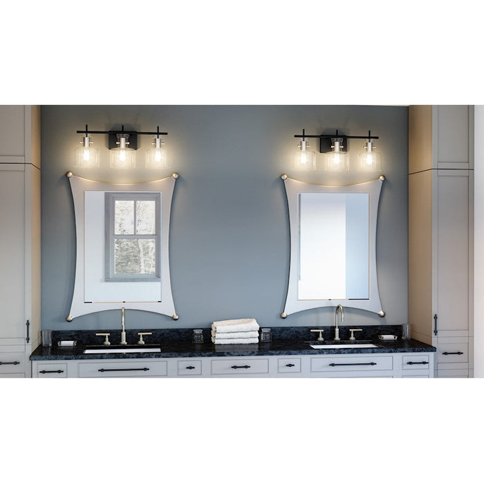 Quoizel Pensbury 3 Light Bath Vanity, Matte Black/Clear