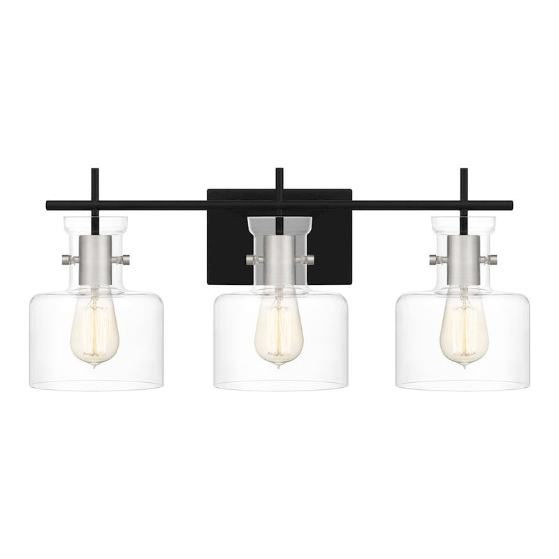 Quoizel Pensbury 3 Light Bath Vanity, Matte Black/Clear