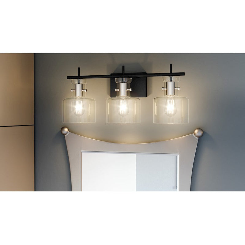 Quoizel Pensbury 3 Light Bath Vanity, Matte Black/Clear