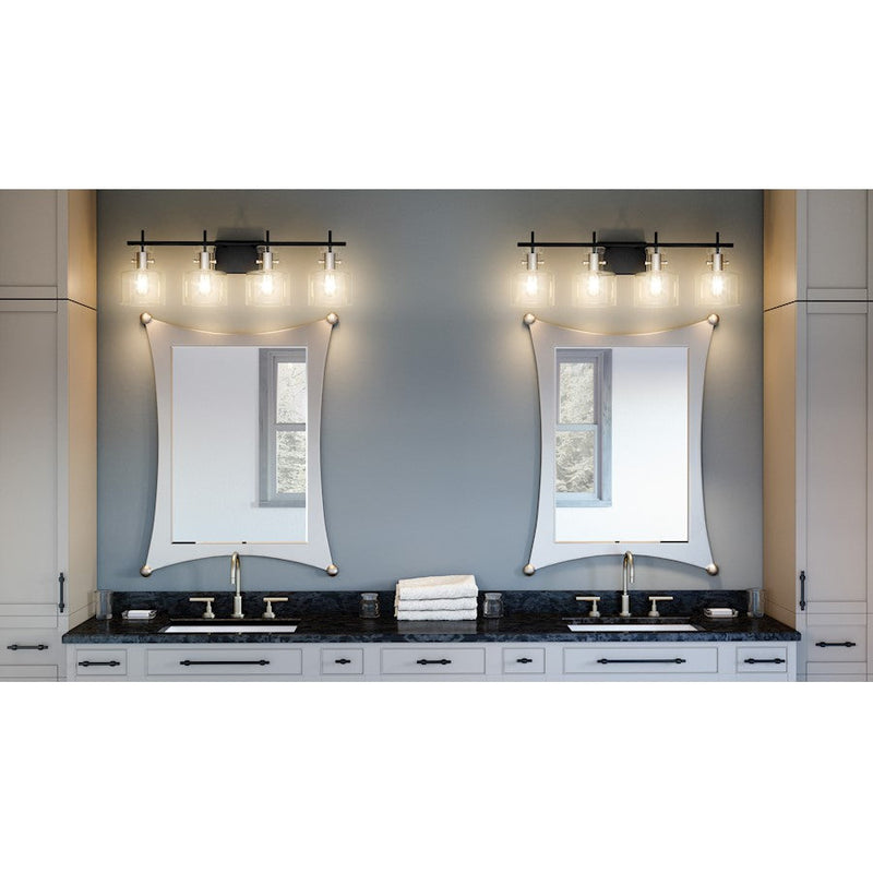 Quoizel Pensbury 4 Light Bath Vanity, Matte Black/Clear