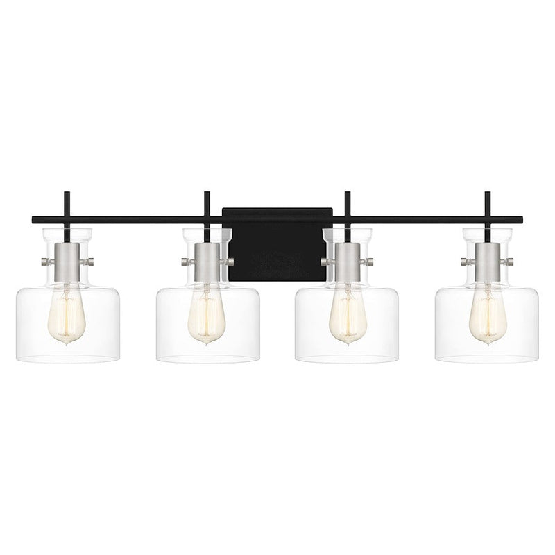 Quoizel Pensbury 4 Light Bath Vanity, Matte Black/Clear