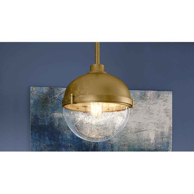 Quoizel Perrine 1 Light Mini Pendant, Weathered Brass/Clear Seeded