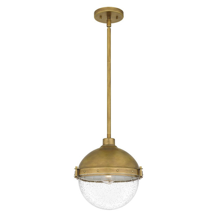 Quoizel Perrine 1 Light Mini Pendant, Weathered Brass/Clear Seeded