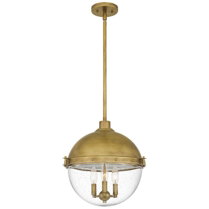 Quoizel Perrine 3 Light Pendant, Weathered Brass/Clear Seeded