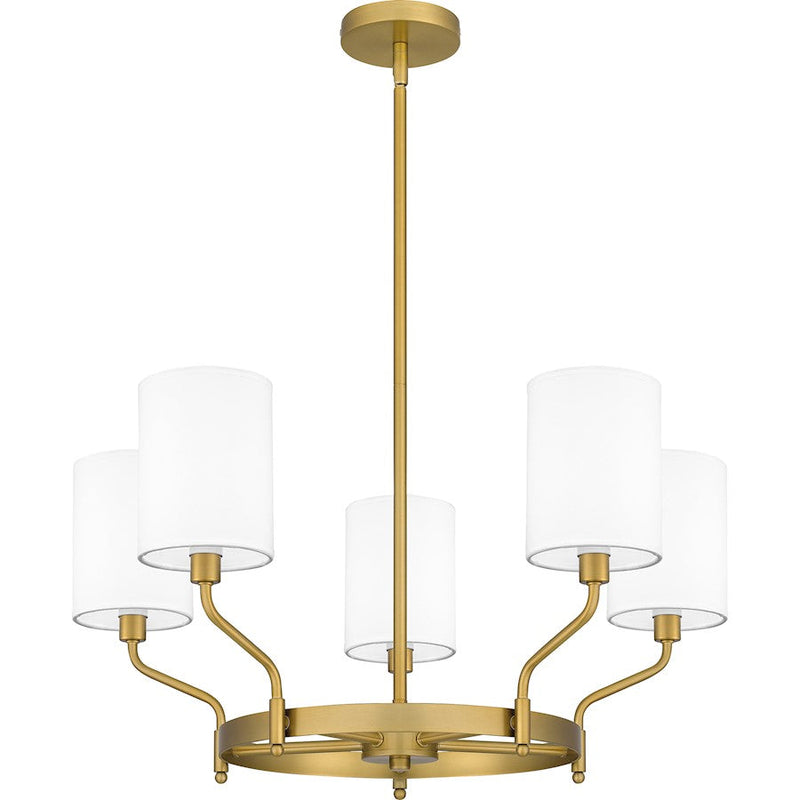 Quoizel Parkington 5 Light Chandelier, Aged Brass/White