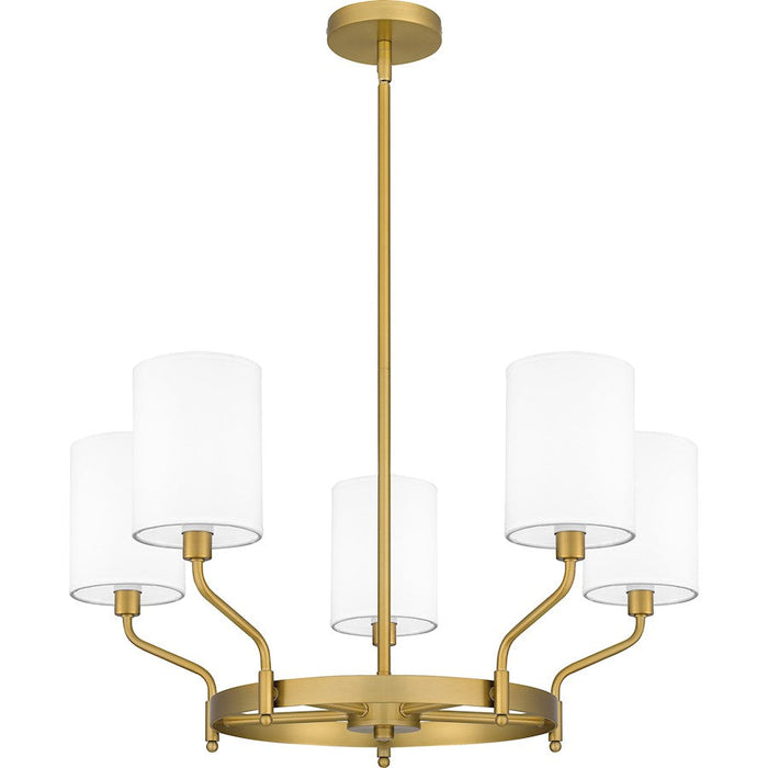 Quoizel Parkington 5 Light Chandelier, Aged Brass/White