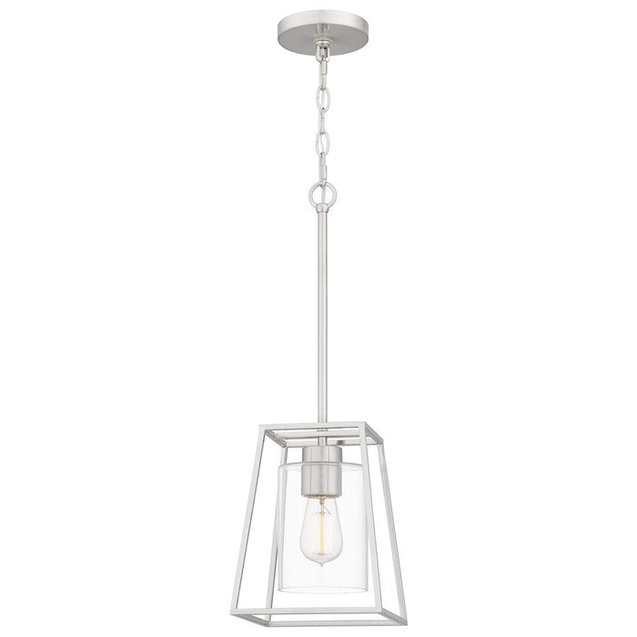 Quoizel Prescott 1 Light Mini Pendant, Brushed Nickel/Clear