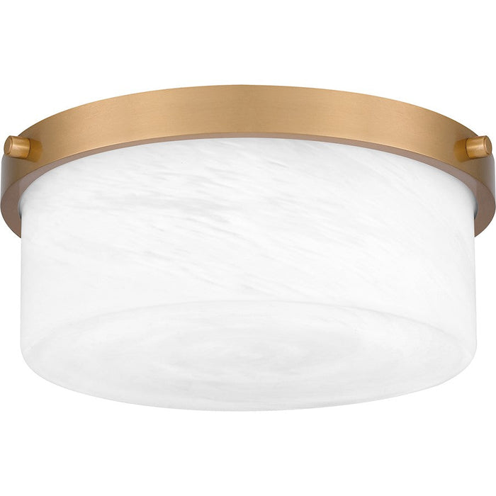 Quoizel Levine 2 Light Flush Mount, Aged Brass/Alabaster