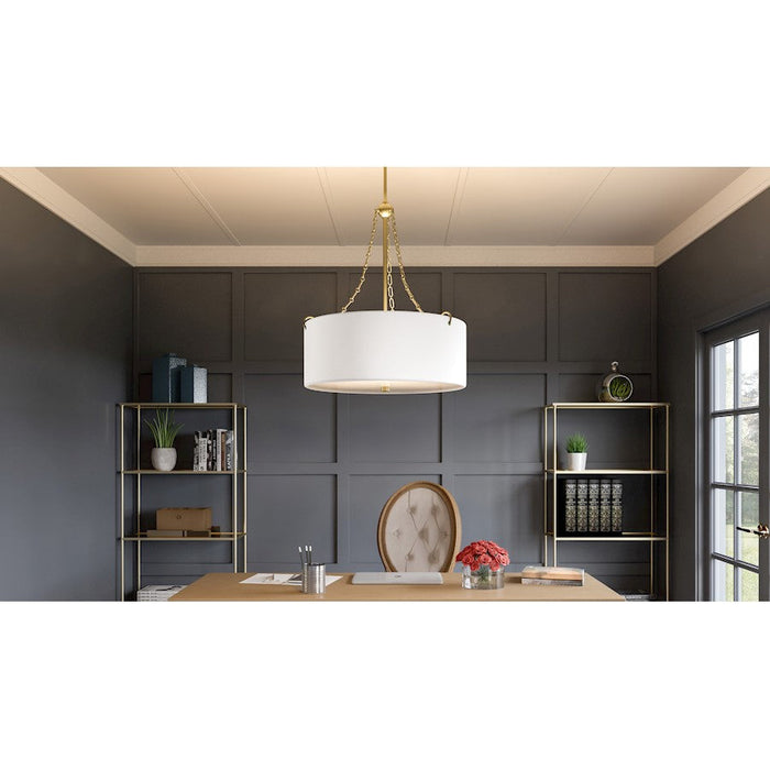 Quoizel Lambeau 4 Light Pendant, Matte Black/White Linen - QOP5606MBK