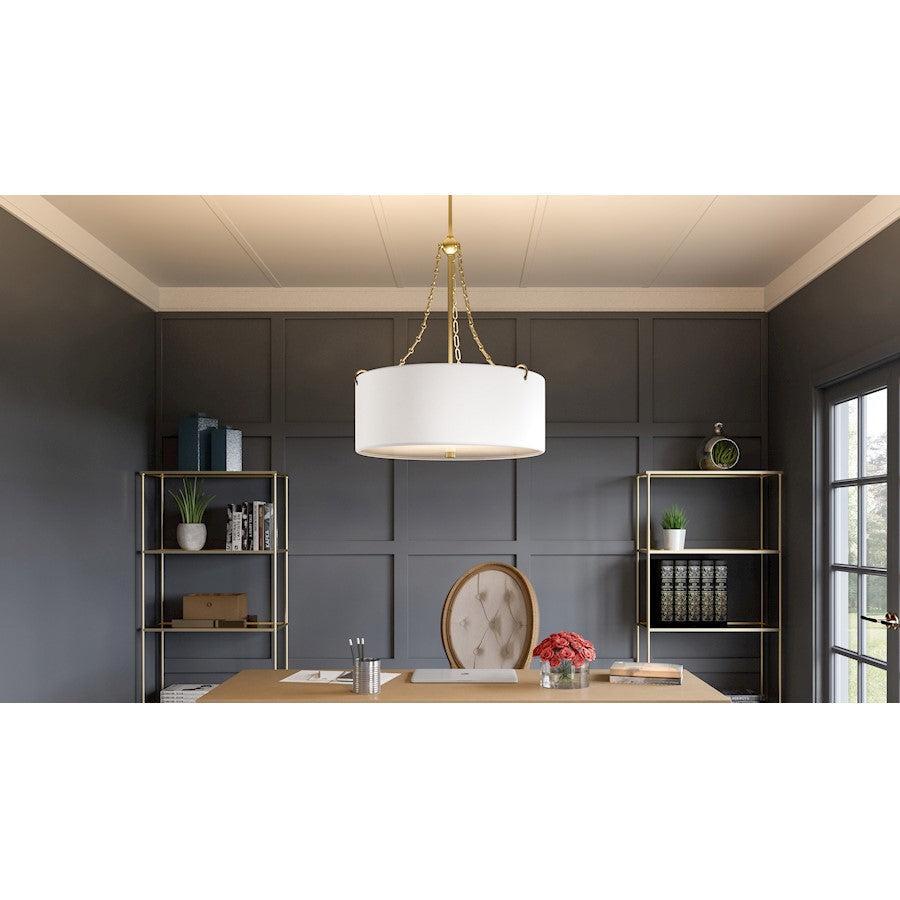 Quoizel Lambeau 4 Light Pendant, Matte Black/White Linen - QOP5606MBK