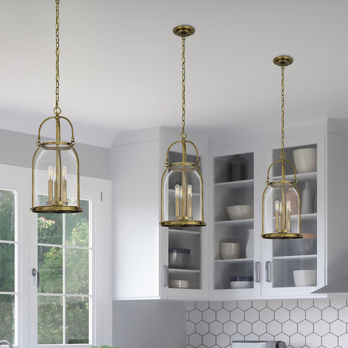 Quoizel Colonel Mini 3 Light Pendant, Weathered Brass/Clear - QP5194WS