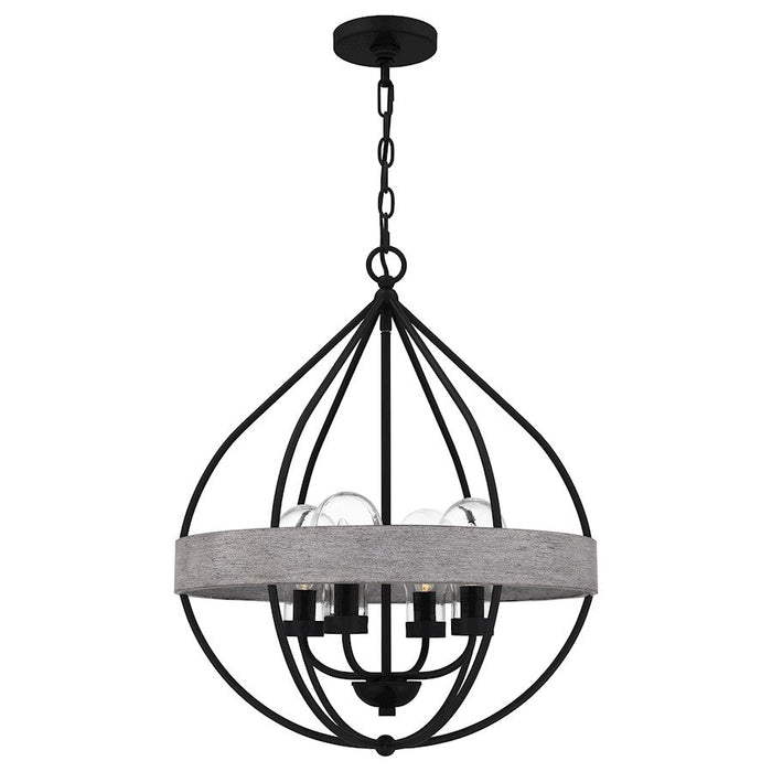 Quoizel Tansy 4 Light Pendant, Matte Black/Clear