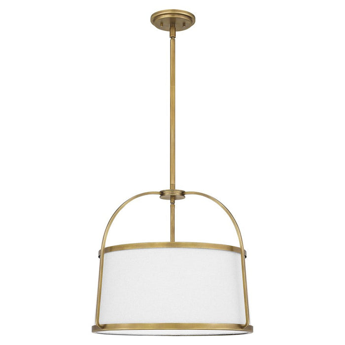 Quoizel York 4 Light Pendant, Weathered Brass/Light Beige