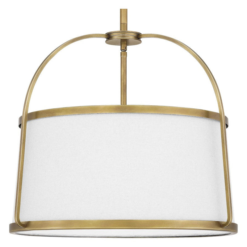Quoizel York 4 Light Pendant, Weathered Brass/Light Beige