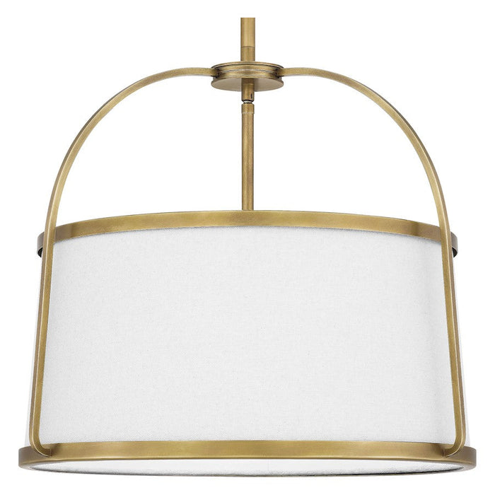 Quoizel York 4 Light Pendant, Weathered Brass/Light Beige