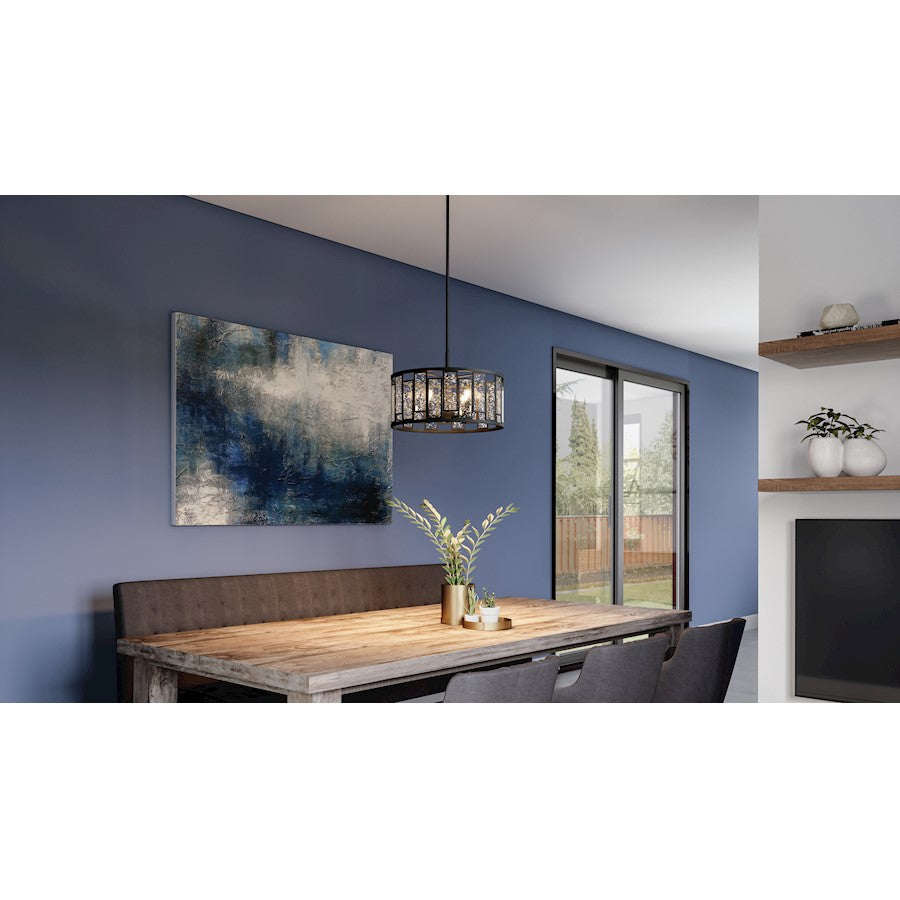 Quoizel Bankston 4 Light Pendant, Matte Black/Mercury - QP5600MBK