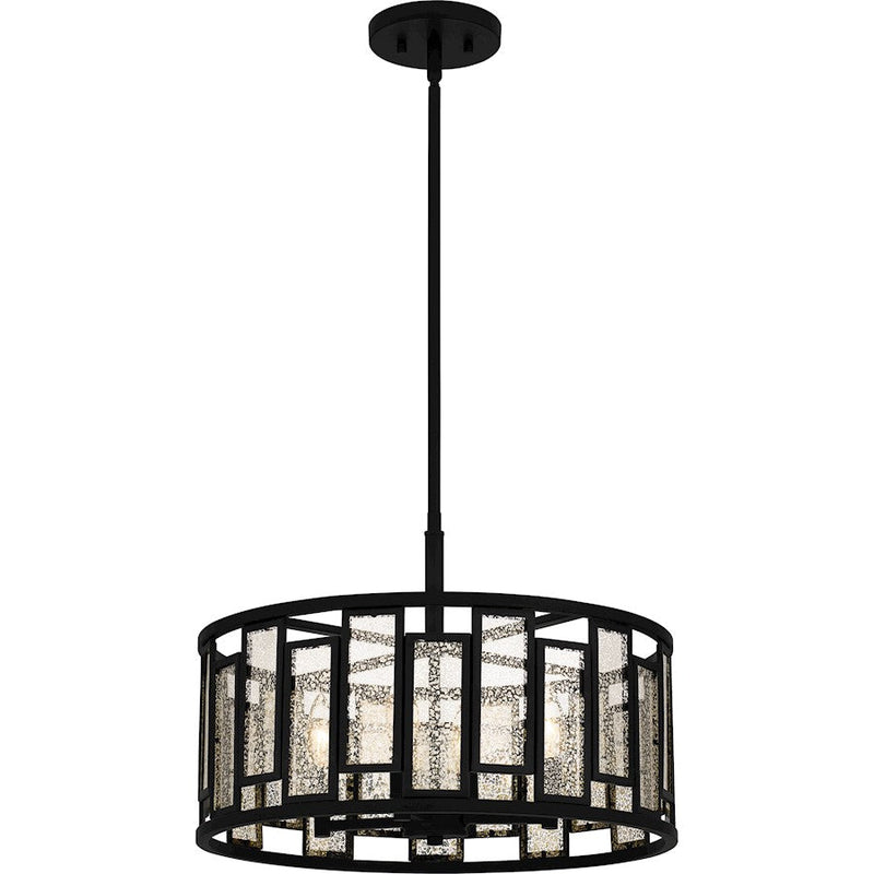 Quoizel Bankston 4 Light Pendant, Matte Black/Mercury